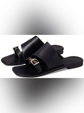 Free People Black Leather Mila Slides Sandals Shoes 8